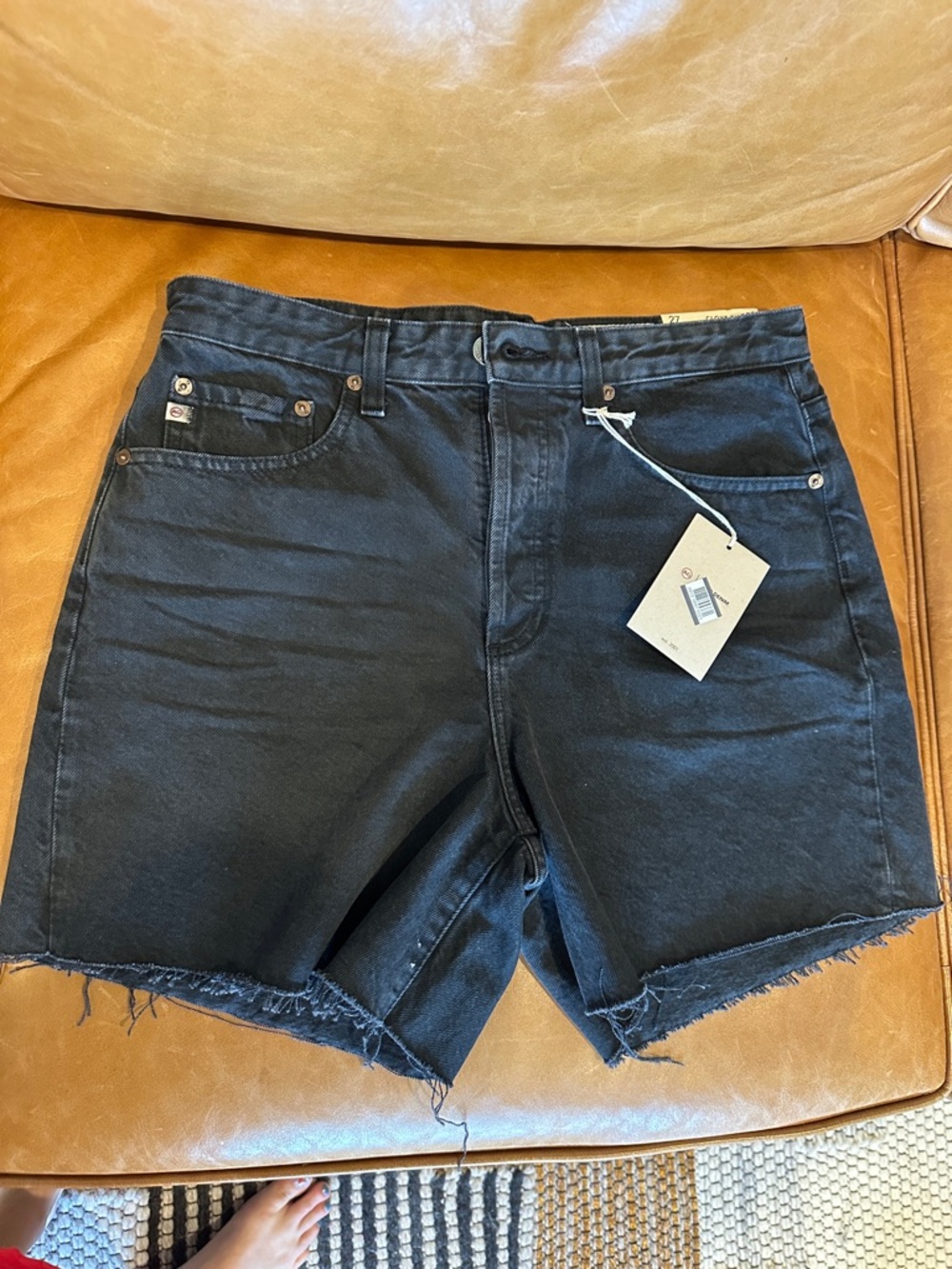 Ag Adriano Goldschmied Black Frayed Hem Denim Shorts